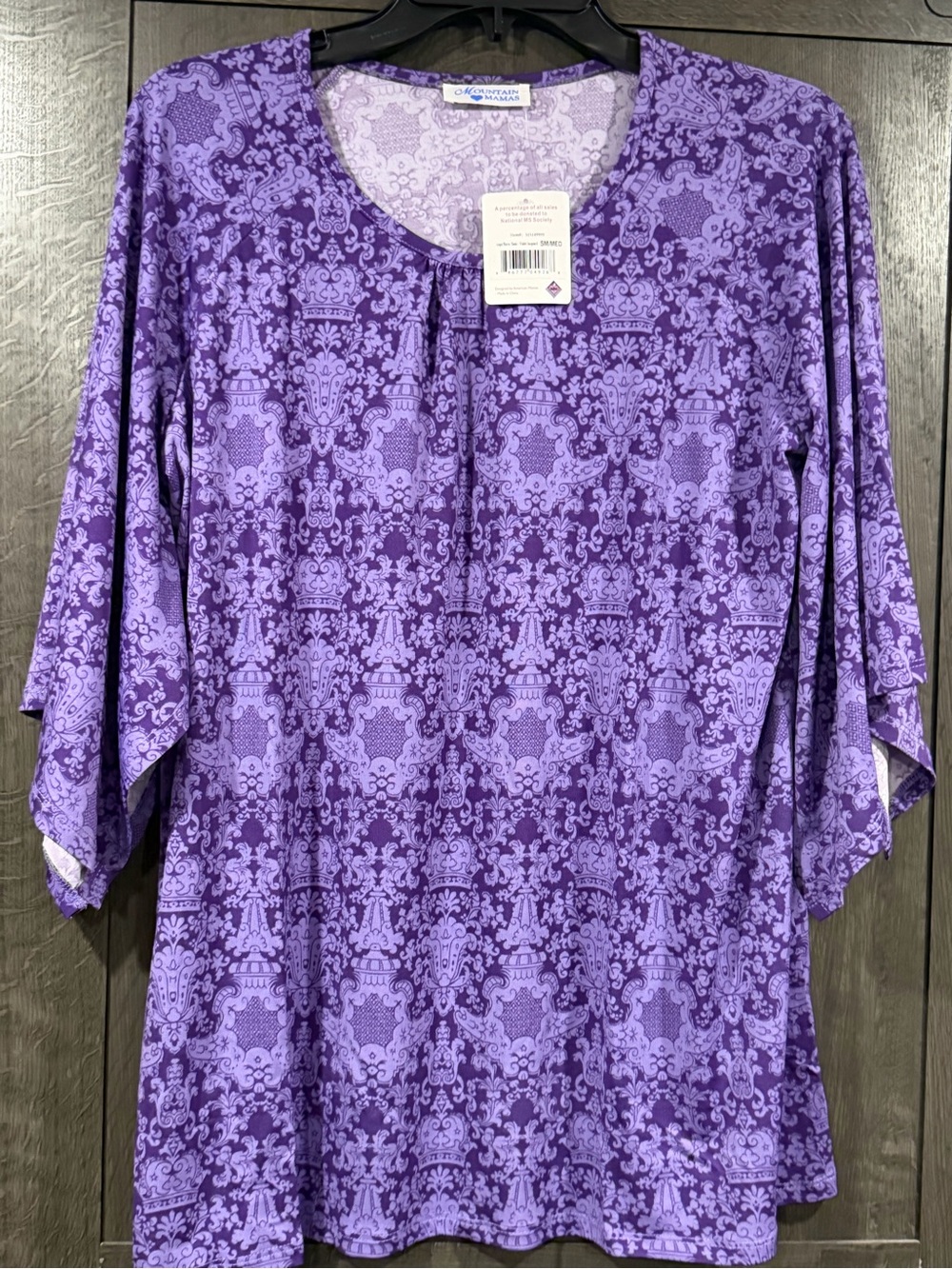 Angel Sleeve Tunic Purple Printed Scoop Neck Tunic
